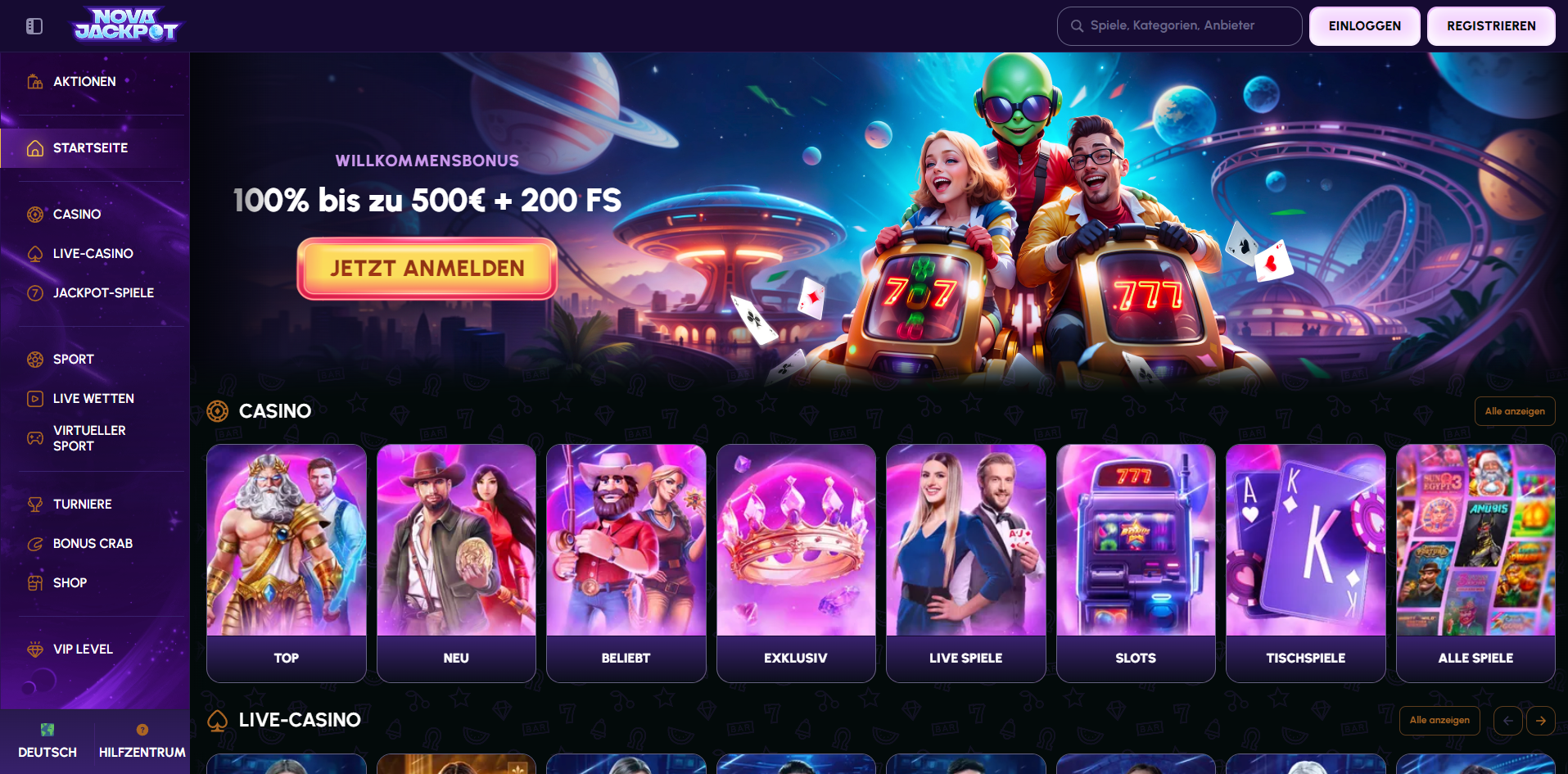 NovaJackpot Casino Startseite