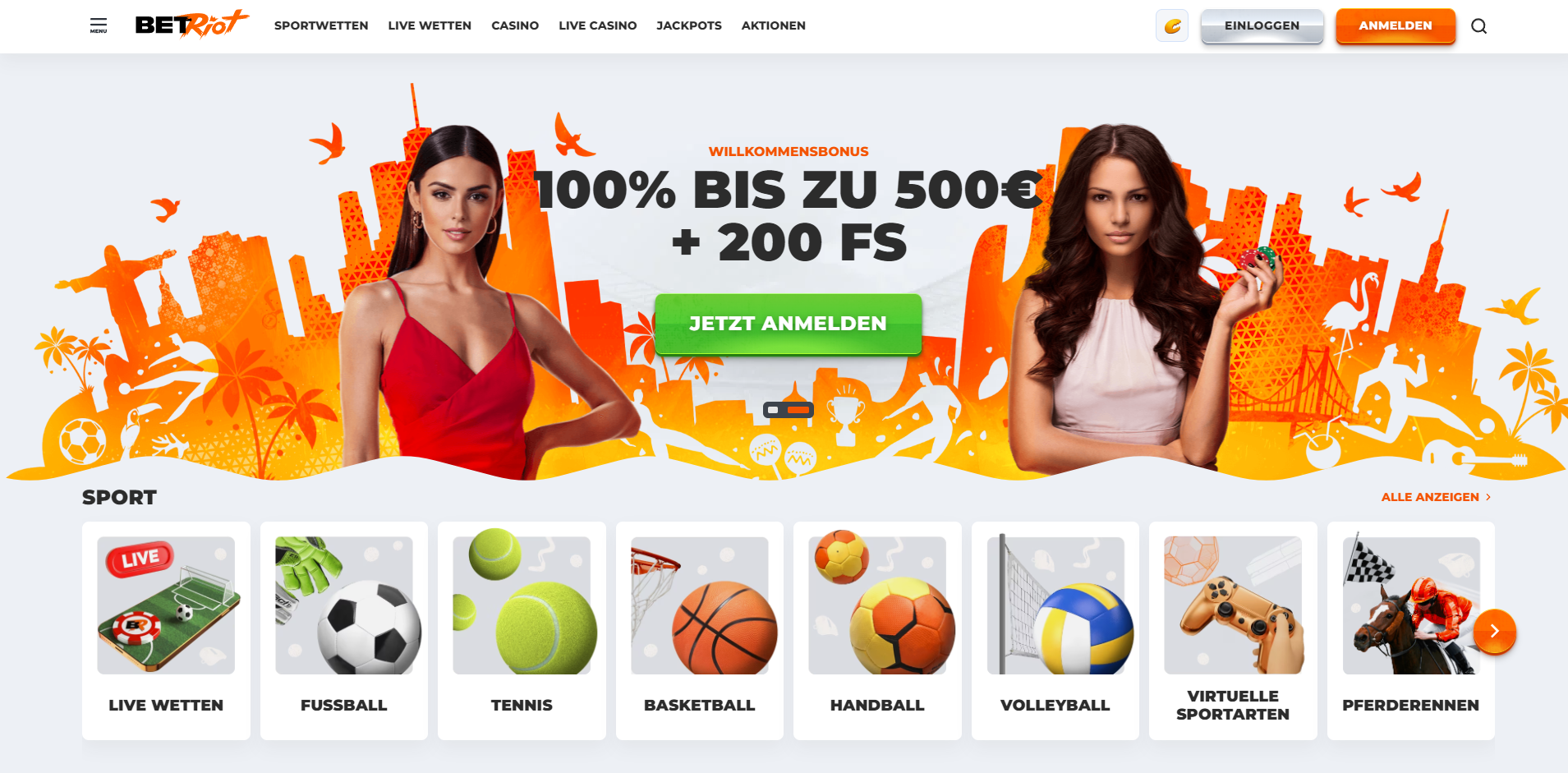BetRiot Casino Startseite