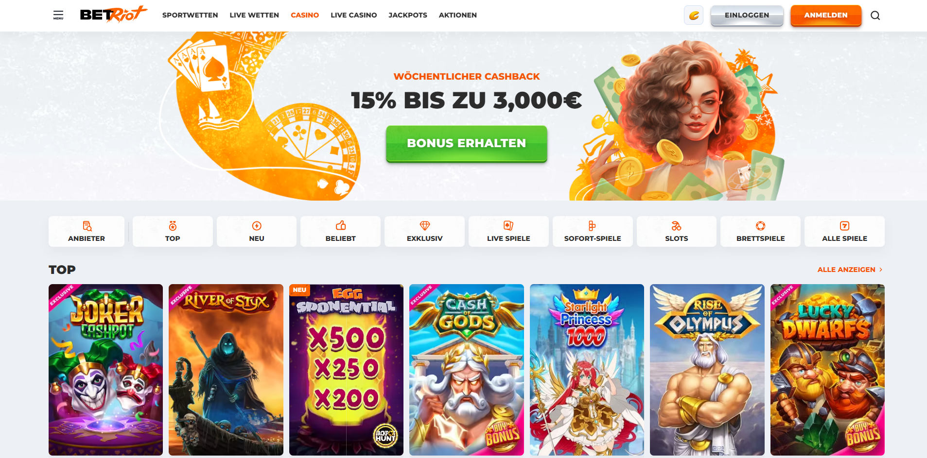 BetRiot Casino Spieleauswahl