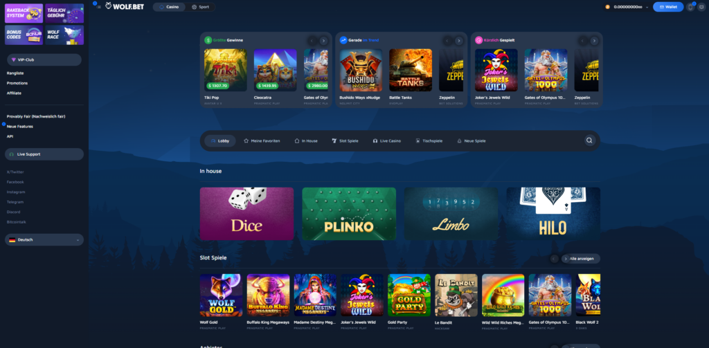 Wolfbet Casino Startseite
