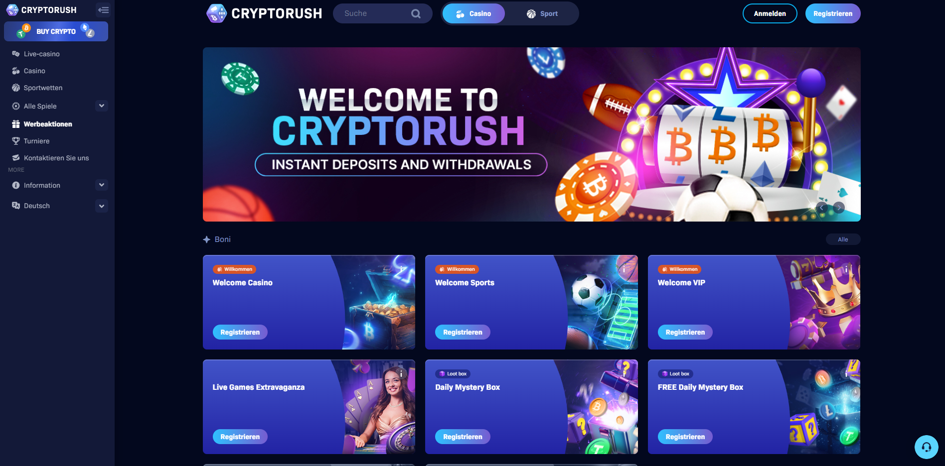 CryptoRush Casino Startseite
