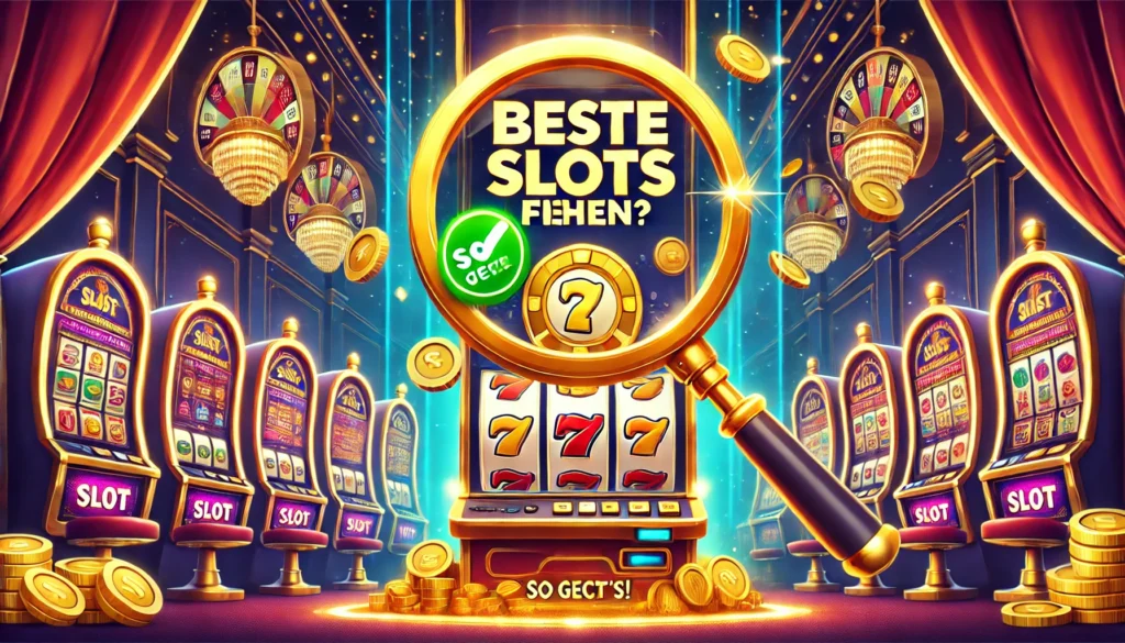 DALLE 20250323 131349 A vibrant and eyecatching 169 thumbnail for a blog post about finding the best slot machines The background shows a glamorous dark casino interior Casinoberichte