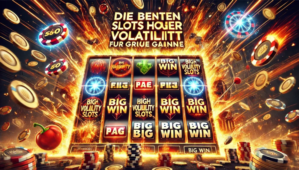 DALLE 20250327 124053 A bold and highenergy 169 banner image for a blog post titled Die besten Slots mit hoher Volatilität für große Gewinne The best high volatility s Casinoberichte
