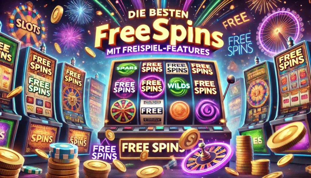 DALLE 20250327 124334 A colorful and dynamic 169 banner image for a blog post titled Die besten Slots mit FreispielFeatures The best slots with free spins features T Casinoberichte