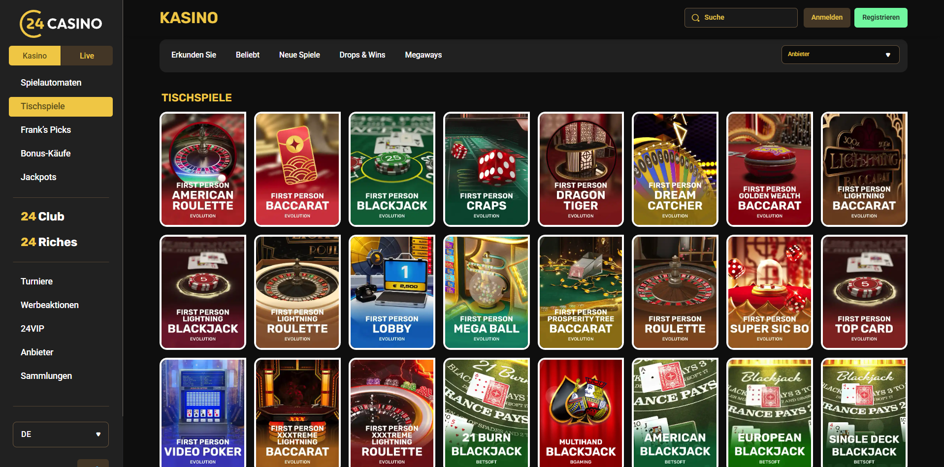 24Casino Jackpot-Spiele