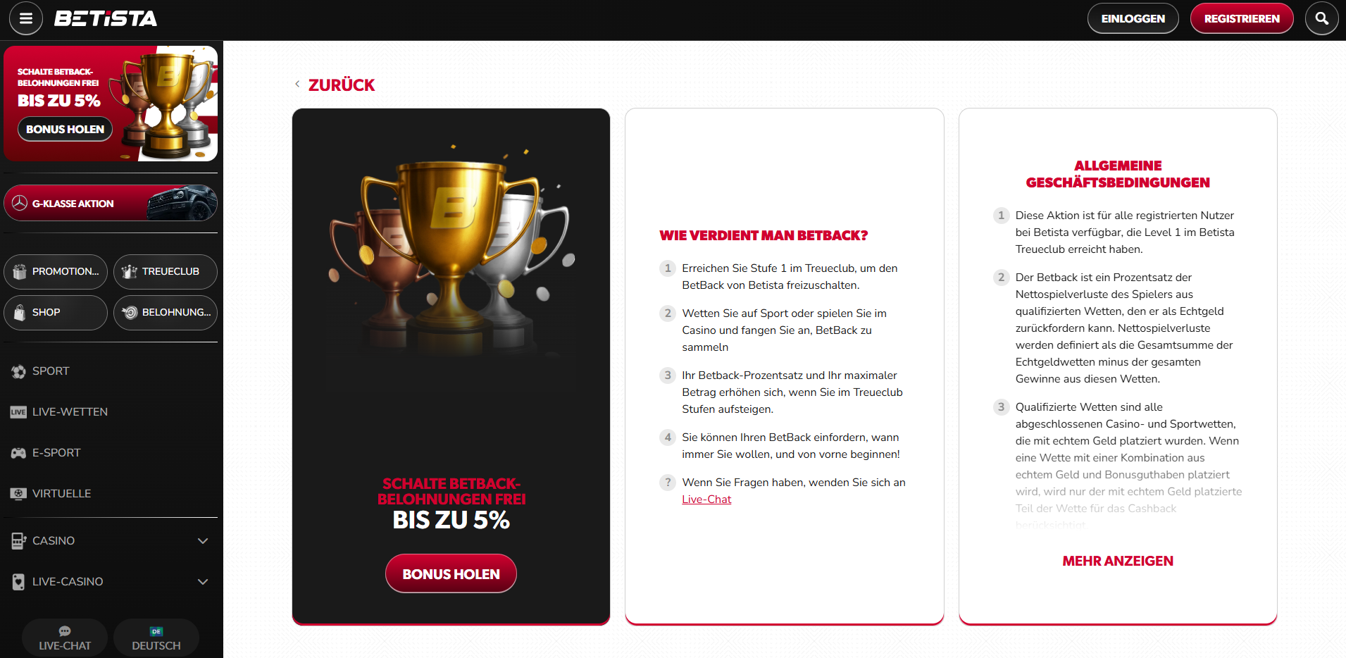 Betista Cashback Boni