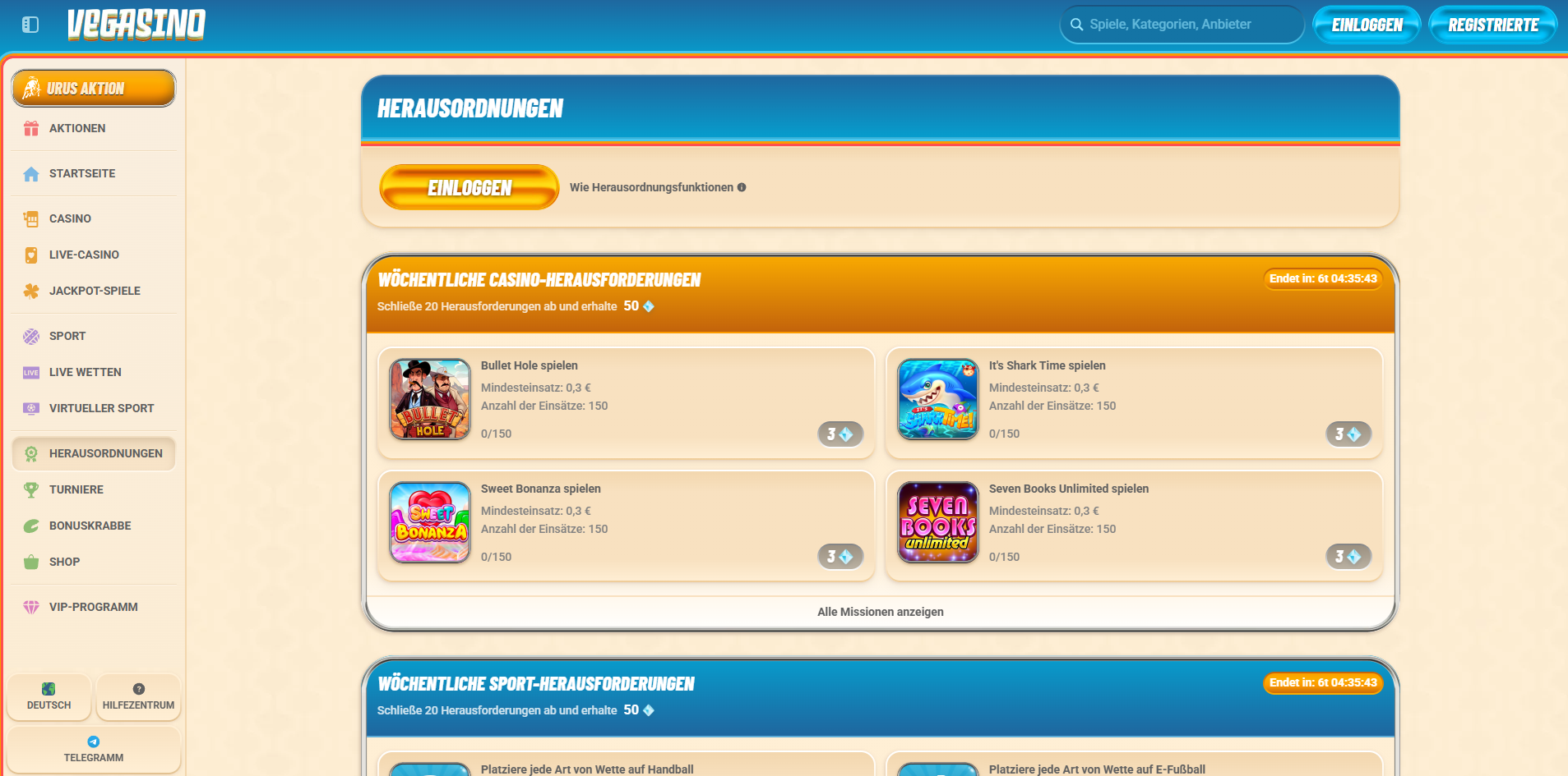 Vegasino Casino Herausforderungen