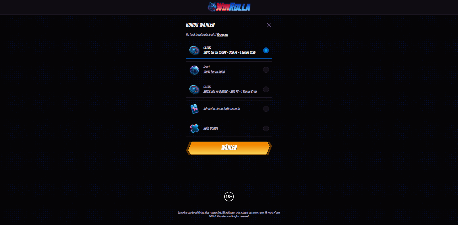 WinRolla Casino Anmeldung