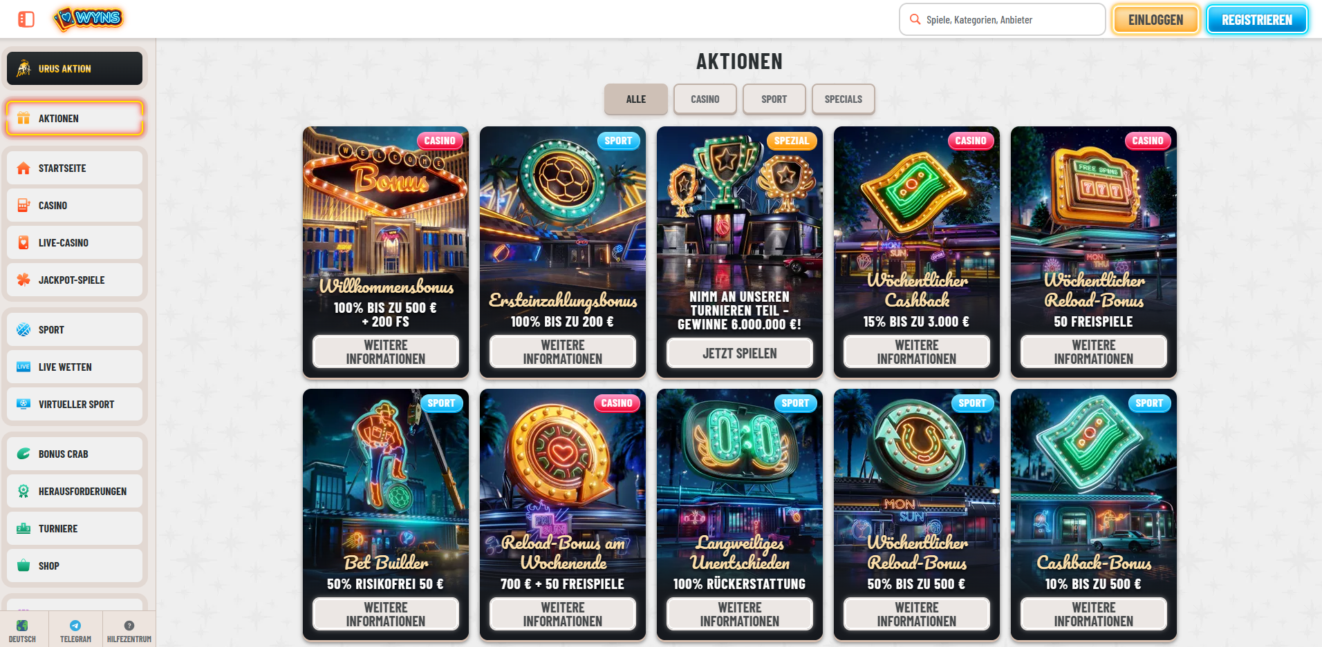 Wyns Casino Aktionen